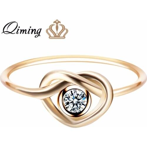 QIMING Engagement Promise Ring For Women Love Heart Rhinestones Crystal Statement Jewelry Wedding Rings bridesmaid Gift Bague