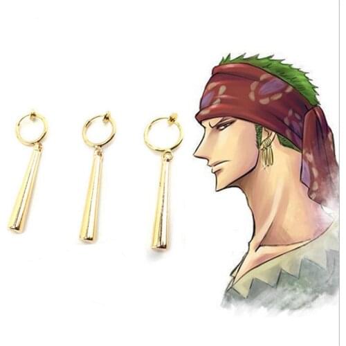 3pcs/set Anime ONE PIECE Roronoa Zoro Clip-on Earrings Zinc Alloy Hot Sale Cosplay Accessories