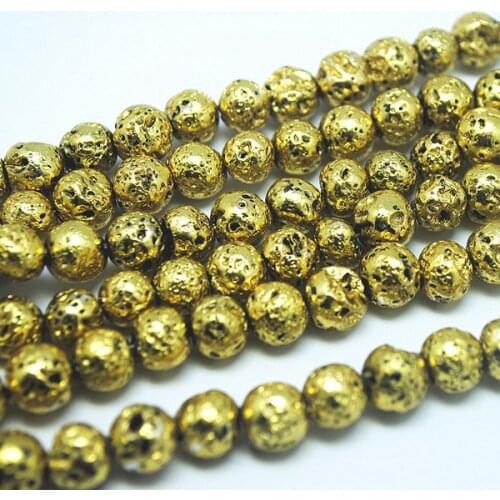 Socharming 96pcs/lot Golden Plated Lava Stone Volcano Beads Tops Fashion Jewelry Fittings Size 8mm