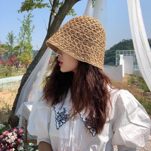 Korean Version Summer Paper Straw Hat For Women 100% Handmade Fisherman Hat Bucket Hat Foldable Female Sun Protection Beach Caps