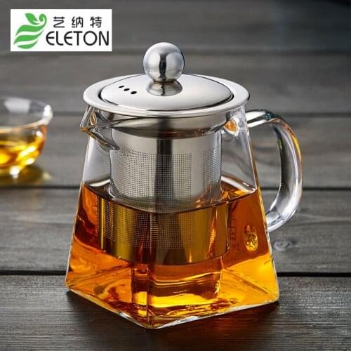ELETON Glass teapot high boron silicon fair pot stainless steel tea pot filter screen heat-resistant glass pot square teapots