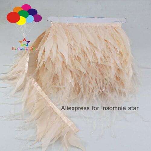 10meter Champagne Ostrich Feathers Goose Feather For Crafts Trims Skirt/Dress/ Plumes Diy 8-12CM wide
