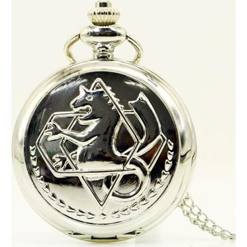 High Quality Full Metal Alchemist Edward Elric Cosplay Pocket watch Dull Polish Brown Hollow Mens Quartz Pocket Watch