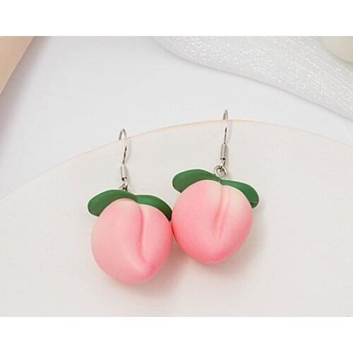 Girl Peach Earrings Fashion Silver Needle Sweet Japan And South Korea Summer Fashion Personality Fun Peach Earrings