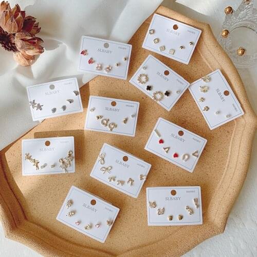 S925 Needle Micro Inlaid Short Earrings Short Hair Earrings femininity Wild Simple Three-piece Earrings Female Nnails