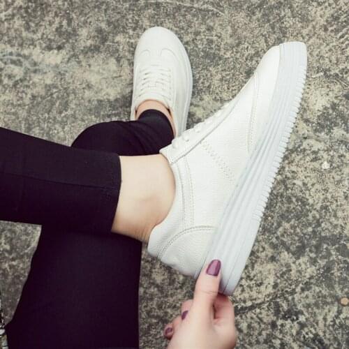 EshtonShero Women Pumps Shoes Platform Cow Leather Woman Pumps Wedge Low Heels Round Toe White Ladies Casual Shoe Size 3-8