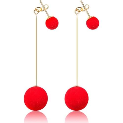 Plush Ball Drop Earrings For Women Gold Color Double Charm Velvet Round Tassel Long Dangle Earrings Jewelry Statement Eardrop