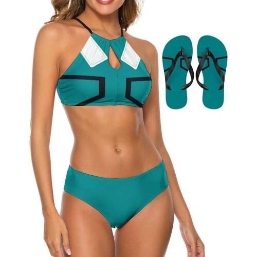 My Hero Academia Women Cosplay 3 Piece Swimsuit and Flip Flop Slipper Tankini Bikini Sets Swimwear Sandal MHA Merch Anime Suit