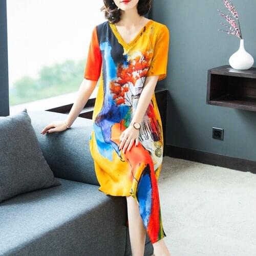 2021 Spring Summer Mulberry Silk Maxi Dresses 4XL Plus Size Vintage Print Runway Midi Dress Elegant Women Bodycon Party Vestidos