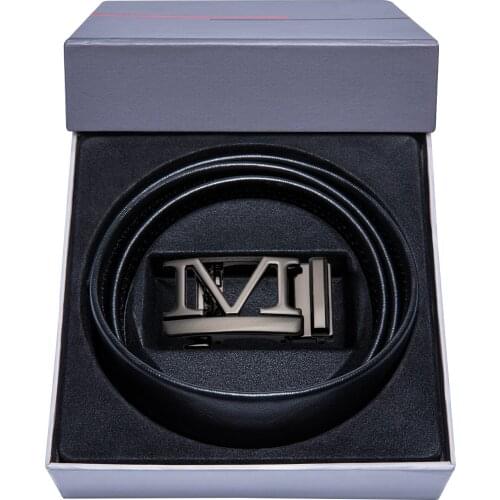 1+1 Gift Box Set Leather Belt for Men Automatic Buckle Black Cowhide Removable Waist Belts Formal Wedding Birthday Barry.Wang