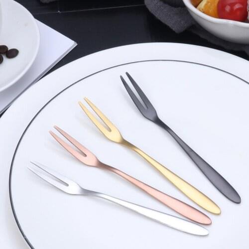 1Pc Stainless Steel Two-tine Fruit Fork Snack Cake Dessert Forks Mini West Tableware Cafeteria Flatware Kitchen Party Accessory