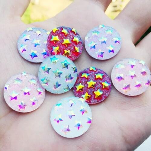 100pcs 20mm mix color shiny star round rhinestone Flat back Cabochon Art Supply Decoration Charm Craft -B76*5