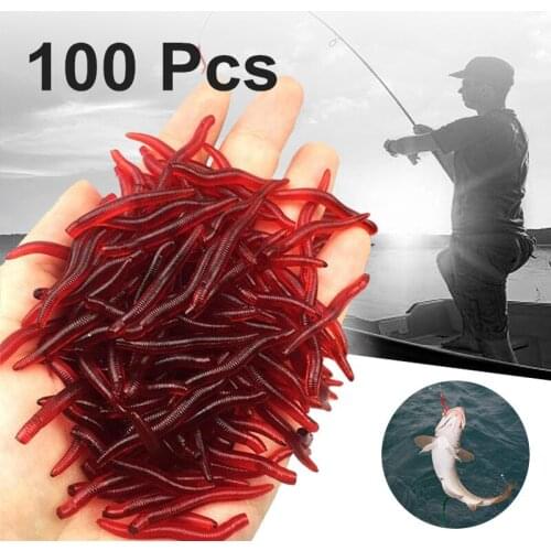 100Pcs/Set 3.5cm Soft Lure Fishing Simulation Earthworm Red Worms Artificial Fishing Lure Tackle Lifelike Fishy Smell Lures