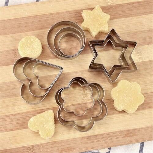 12pcs/set Stainless Steel Cookie Biscuit DIY Mold Star Heart Round Flower Shape Cutter Baking Mould Pastry Decorating Tools