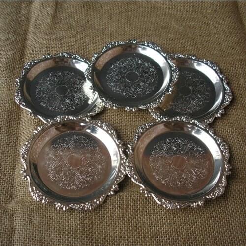 6PCS/lot silver gold plated engraving round cake pan plate with Beaded wedding cake stand cake display dish mat for wedding 339B