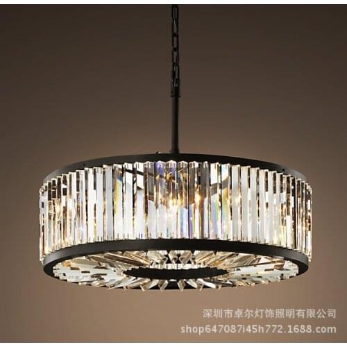 American crystal lamp retro iron art simple living room dining room Nordic modern villa hotel creative personality chandelier