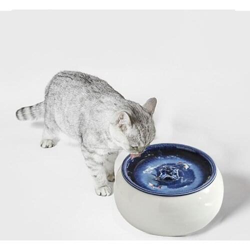 Automatic Pet Cat Ceramic Drinking Dispenser Fountain USB Cabble Ultra Quiet 1.5L Cat Water Fountain For Cats Blue White US EU