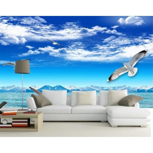Beibehang Custom wallpaper high-end blue sky white clouds snow mountain sea view pigeon TV wall decoration papel de parede