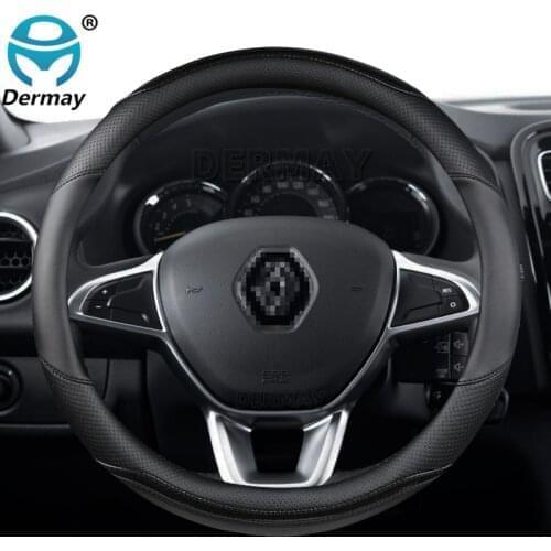 For Renault Logan 1 2 3 Car Steering Wheel Cover Microfiber Leather + Carbon Fiber Fashion Auto Accessories