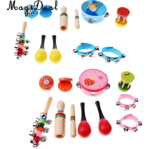 Kids Children Wooden Toy Rattle Sand Hammer Castanet Percussion Musical Instrument Set IQ Intellectual Developmental Toys