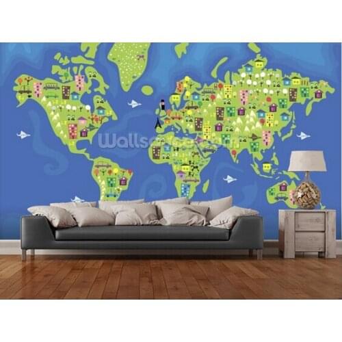 Custom childrens wallpaper,Cartoon World Map,3D cartoon wallpaper for living room bedroom childrens room wall PVC wallpaper