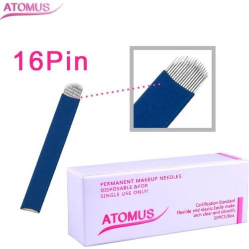50Pcs 16Pin Microblading Tattoo Needles for Manual Embroidery Pen Permanent Makeup Needle Blades Tattoo Supplies U Shape