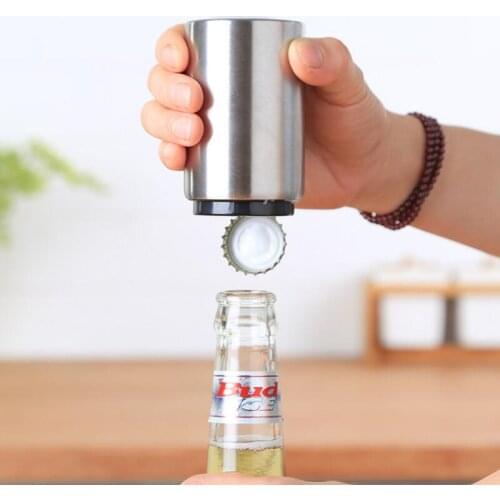 Kitchen Bar Tool Stainless Steel Automatic Beer Bottle Opener Cap Catcher with Magnetic Cap LX8093