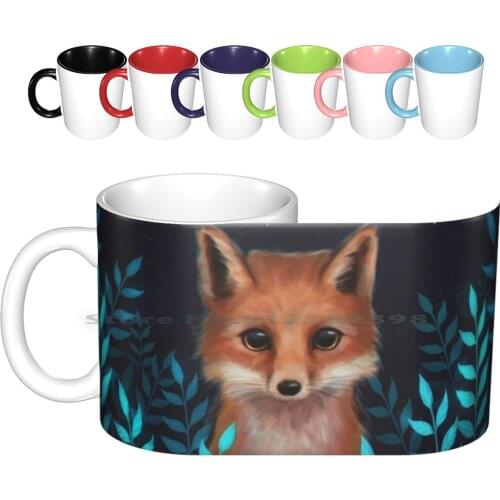 Fox Ceramic Mugs Coffee Cups Milk Tea Mug Cute Kawaii Adorable Pet Animal Fox Wolf Autumn Fall Cozy Leaves Leaf Nature