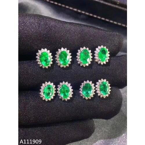 KJJEAXCMY boutique jewelry 925 sterling silver inlaid Natural Emerald female Stud earrings support detection exquisite