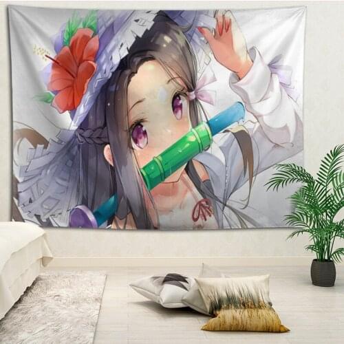 Custom Demon Slayer printed Creative tapestry living room bedroom background wall fabric hanging painting small fresh