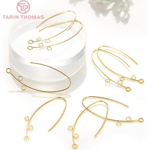 6PCS 15x33MM 24K Gold Color Plated Brass Earring Hoop with 3 Hanging Holes DIY Jewelry Making Findings Accessories