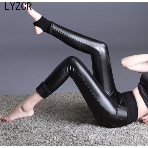 Winter Faux Leather Pants Women High Waist Velvet Leggings For Women Warm Velvet Pants Trousers Sexy Pu leather Legins Women