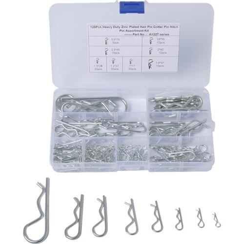 125x R Pin Mechanical Hitch Hair Tractor Clip Assortment Kit Case Set Cotter