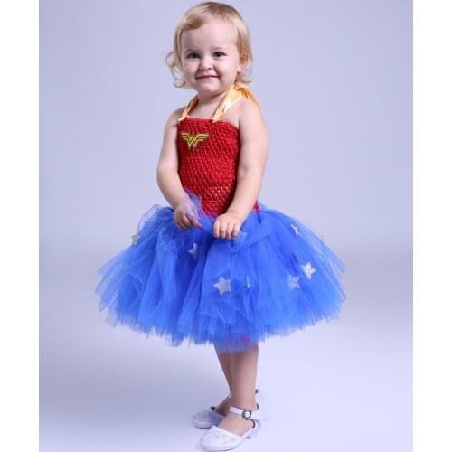Lovely Girls Superhero Crochet Tutu Dress Baby 2Layers Ballet Tulle Dress Kids Cosplay Costume Birthday Party Dress Clothing