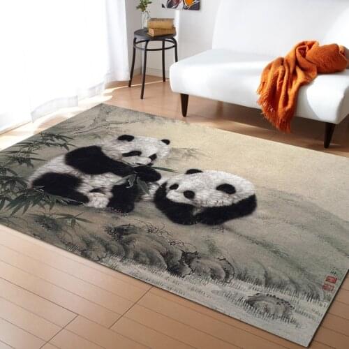 Animal Cute Panda Bamboo Ink Painting Carpet Bedroom Room Bedside Blanket Rug for Living Room Cloakroom Carpet Bedroom Decor
