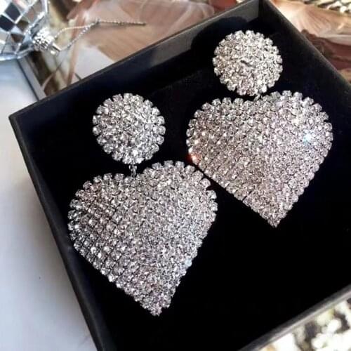 MWsonya New Korean Luxury High-end Rhinestone Love Heart Pendant Earrings Elegant for Women Fashion Earrings Jewelry Gifts