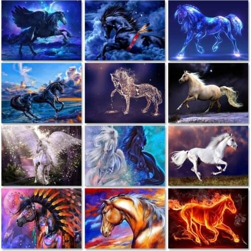 PhotoCustom Paint By Numbers Kits On Canvas Horse DIY 60x75cm Animals Frameless Oil Painting By Numbers Home Decor Gift Wall Art