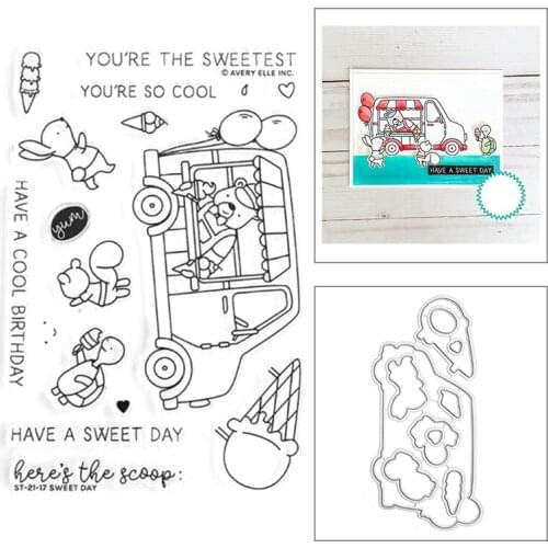 2021 New Animal Little Bear Tortoise Ice Cream Car Clear Stamps and Metal Cutting Dies For DIY Making Greeting Card Scrapbooking