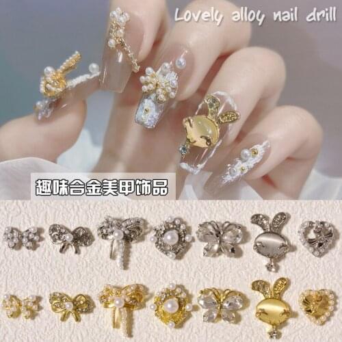 Fashion New Arrival Hot Selling Japanese Style Alloy Crystal Nail Decorations Nail Art Butterfly Rabbit Love Heart Nail Ornament
