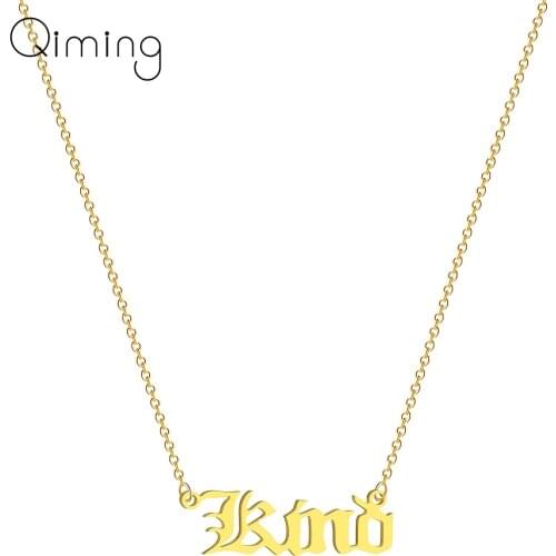 Old English Font Letter Kind Charm Necklace Women Gold Ancient Vintage Jewelry Initials Sister Friendship Necklaces Collar