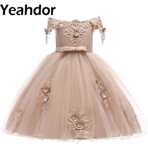 Flower Girls Dress Embroidered Dresses Princess Pageant Wedding Party Dress Kids Vestidos for Girls Prom Gown filles robes