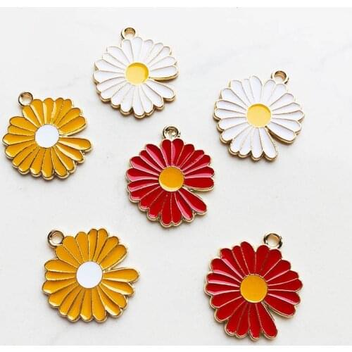 10pcs Alloy Enamel Sunflower Charms Pendant Metal White Yellow Daisy Flower Pendant for Earrings Bracelet DIY Making Accessories