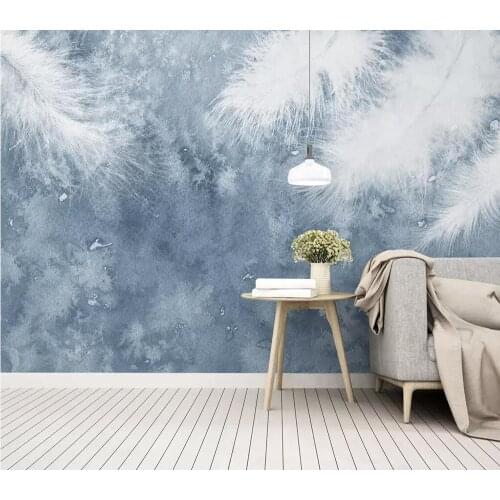 Custom 3D fresco modern simple hand-painted feather small fresh fresco