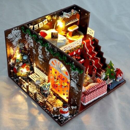 Christmas Series DIY Wooden Dollhouse Kit Assembled Miniature Snowman Gift Doll House Toy for Children Christmas Eve Gifts