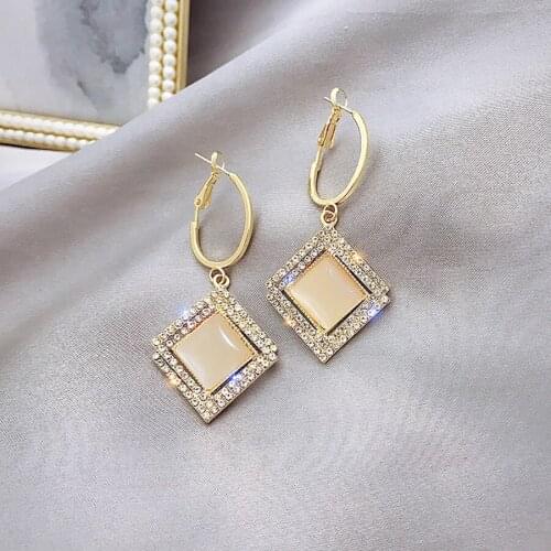 Fashion 2020 Costume Jewelry New Gold Plated Long Square Crystal Rhinestone Stud Earrings Femme Korean Earrings Hook For Women