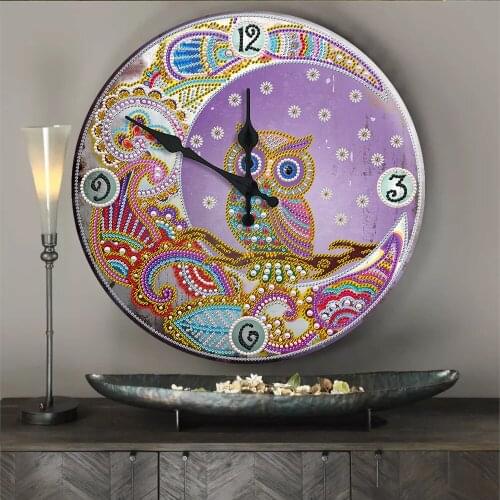 Owl Diamond Painting Clock 5D Metal Tin Signs Diamond Embroidery Cross Stitch DIY Arts Crafts Bar Pub Signboard Wall Decoration