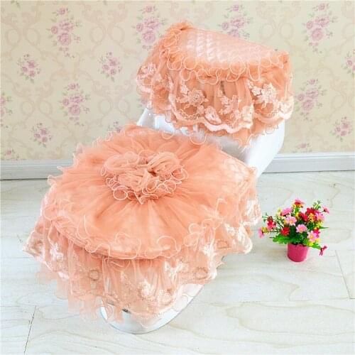 High Grade Lace Three-piece Set Toilet Seat Cover U-shaped Overcoat WC Cover Home Decor Bathroom Toilet Mats
