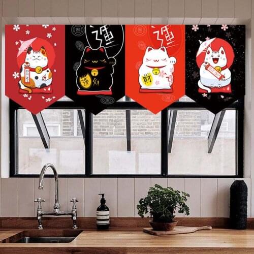 Japanese Style Lucky Cat Pennant Short Curtains Door Decorative Triangle Fabric Cloth Bathroom Sushi Kitchen Restaurant Screen