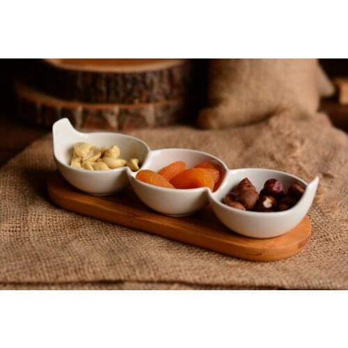 Dividere 3 Part Snack Bowl | Bamboo and Porcelain | Home--Nuts | Made in Turkey