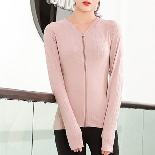 Gym Clothing Women Long Sleeve Zip Yoga Jacket Sweat Pink Jacquard Workout Bodybuilding Coat Running Shirt Fitness Top Sexy